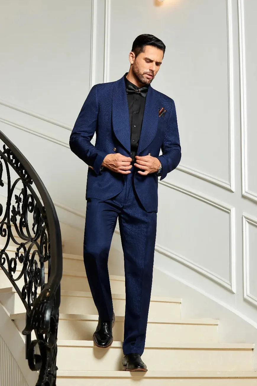 MANSSINO™ | Men's Royal Blue Shawl-Collar Two-Piece Suit (SALE)