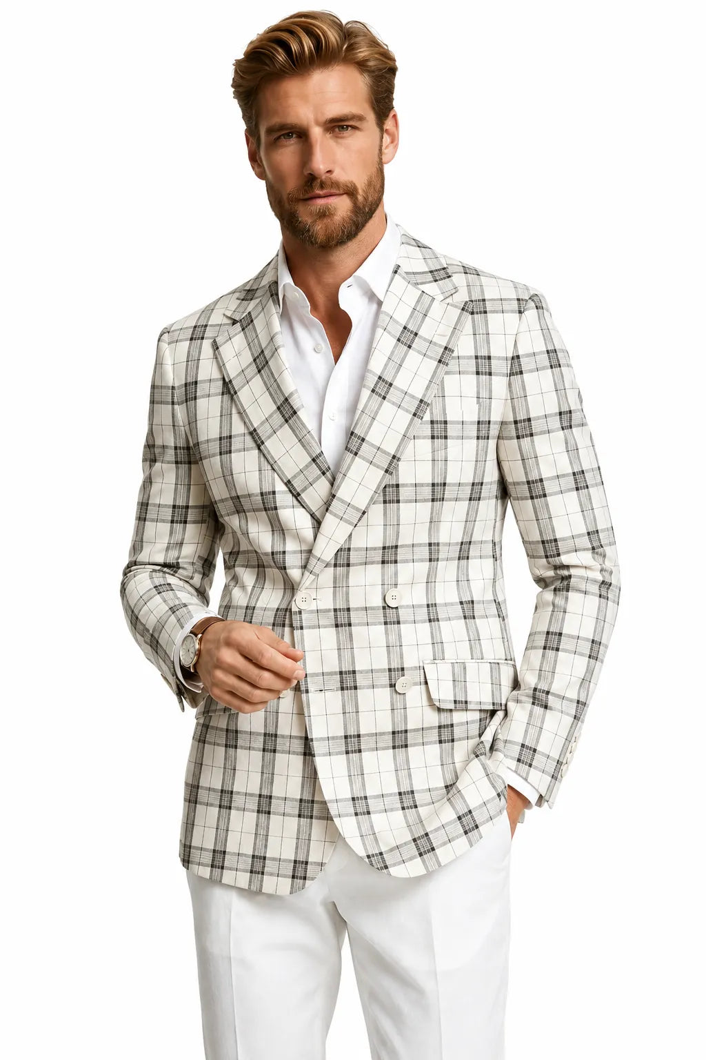 MANSSINO™ | Men's Modern White Plaid 2 Piece Suit