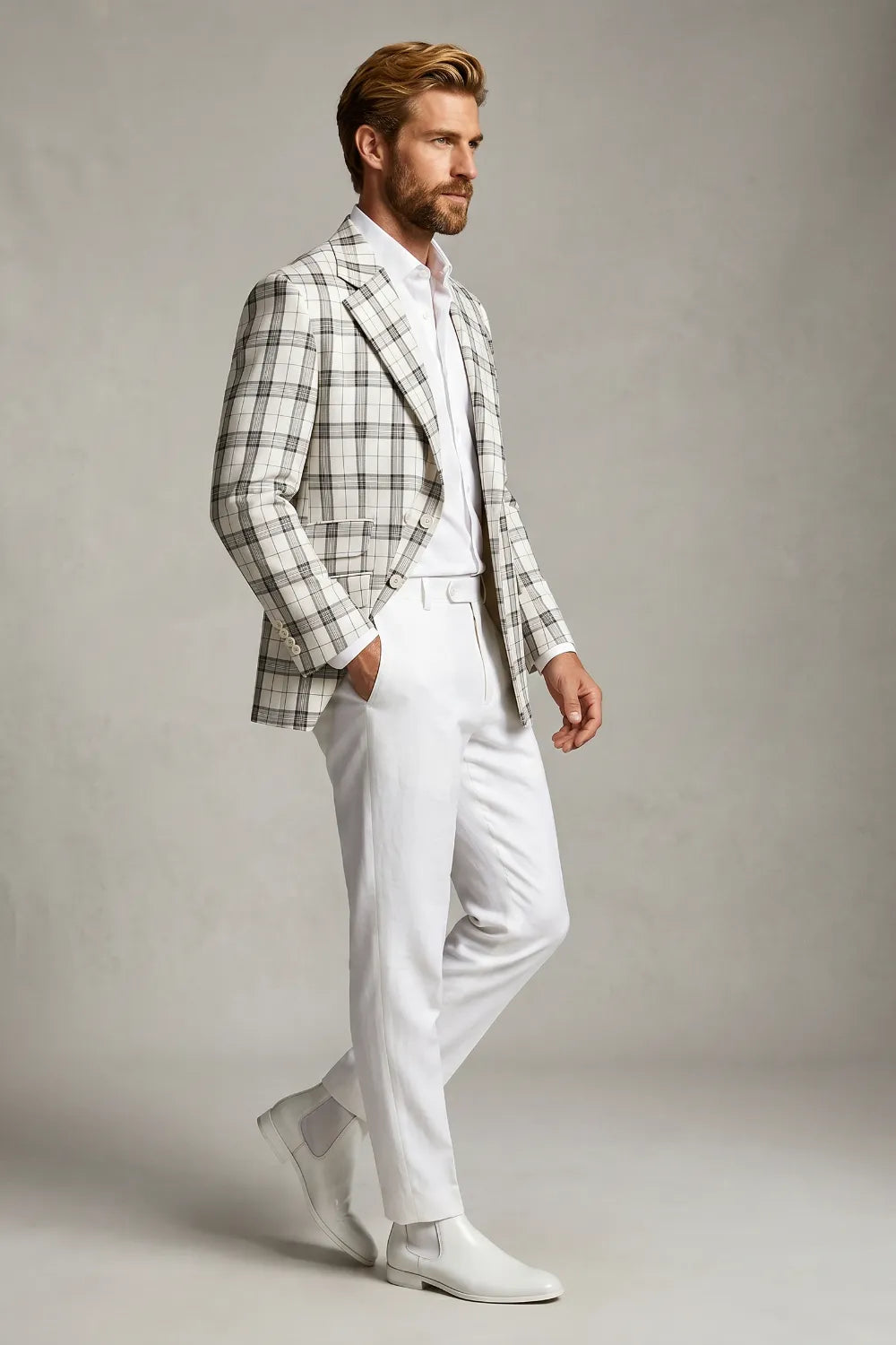 MANSSINO™ | Men's Modern White Plaid 2 Piece Suit