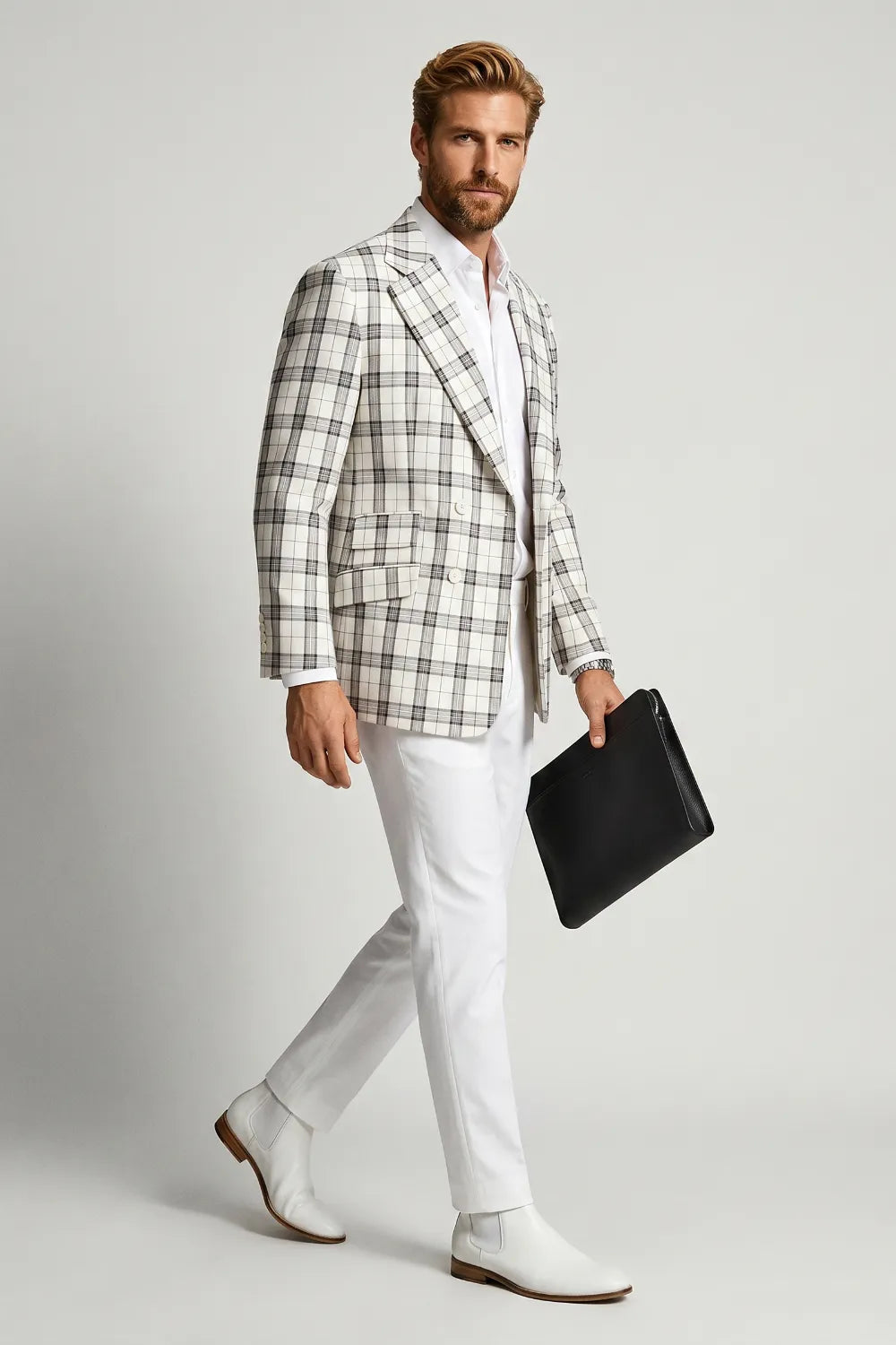 MANSSINO™ | Men's Modern White Plaid 2 Piece Suit