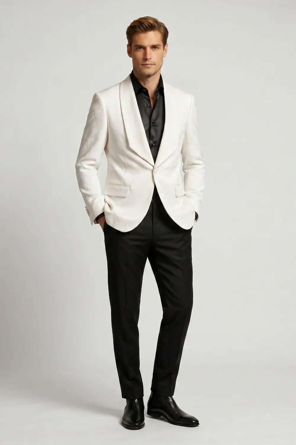 MANSSINO™ | Men's White Jacquard Single-Breasted Tuxedo