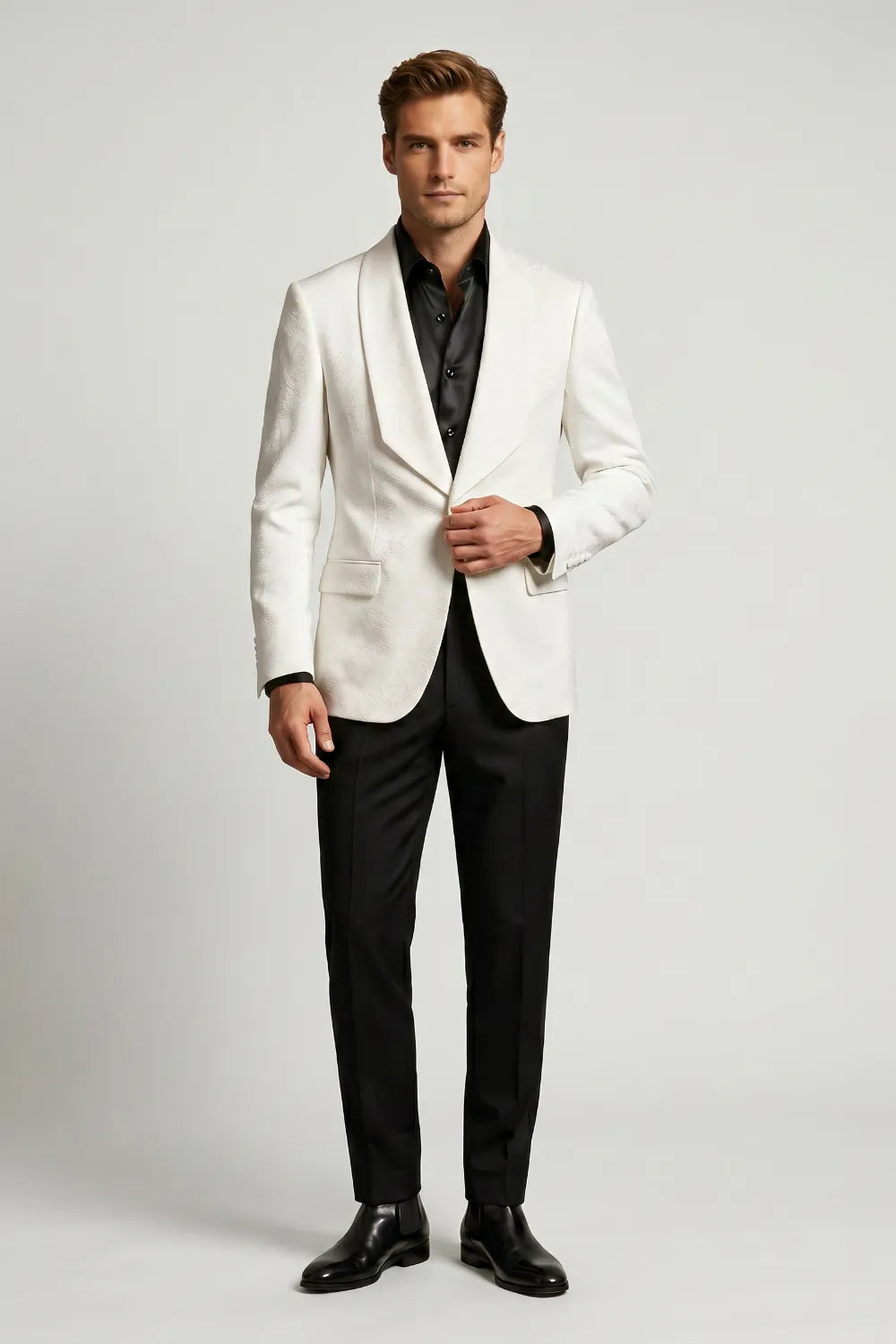 MANSSINO™ | Men's White Jacquard Single-Breasted Tuxedo