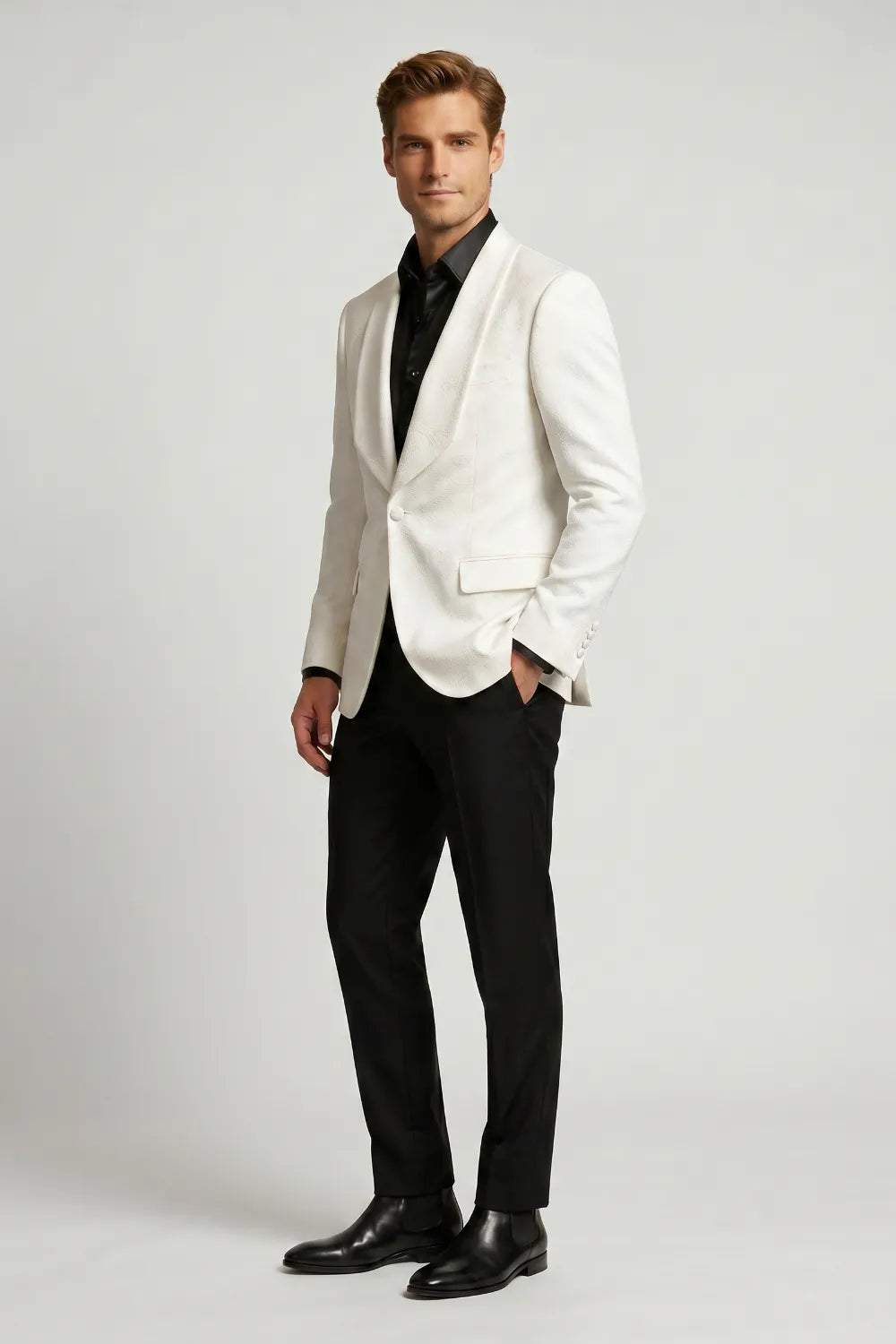 MANSSINO™ | Men's White Jacquard Single-Breasted Tuxedo