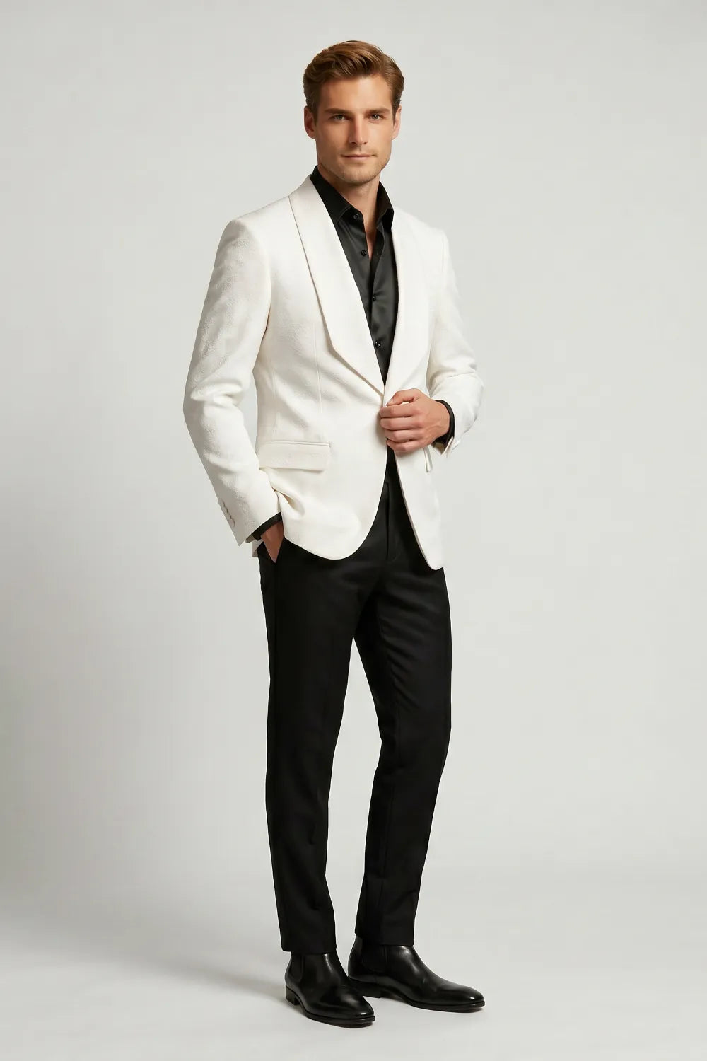MANSSINO™ | Men's White Jacquard Single-Breasted Tuxedo