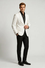 MANSSINO™ | Men's White Jacquard Single-Breasted Tuxedo