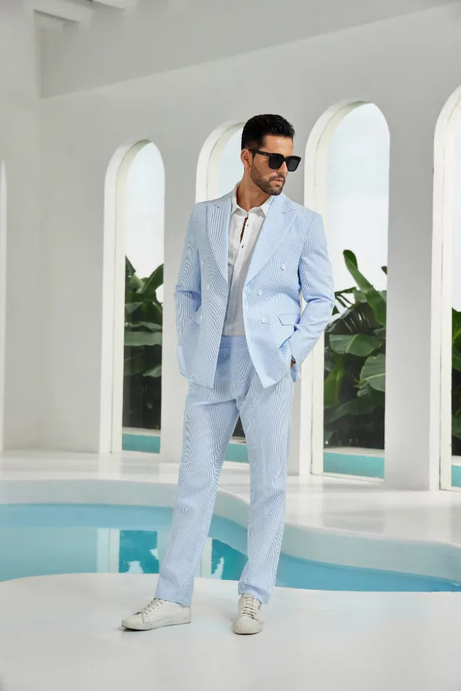 MANSSINO™ | Men's Double-Breasted Seersucker 2-Piece Suit – Upgraded Version