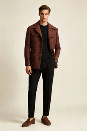 MANSSINO™ | Men's Rust Brown Houndstooth Wide Lapel 2-Piece Suit