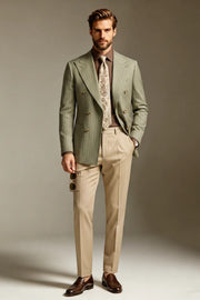 MANSSINO™ | Men's Sage Green Pinstripe Double-Breasted 2-Piece Suit