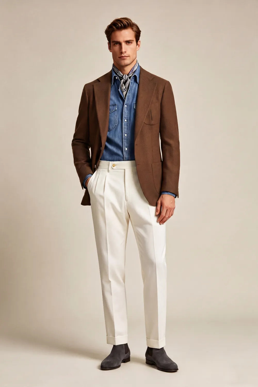 MANSSINO™ | Men's Tobacco Brown Wool Blend 2-Piece Suit