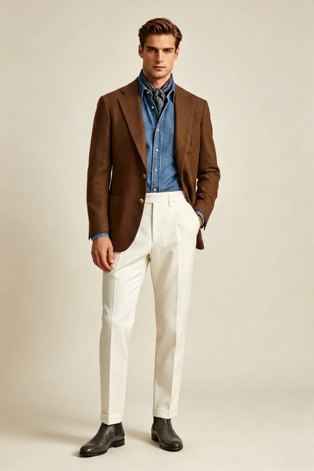 MANSSINO™ | Men's Tobacco Brown Wool Blend 2-Piece Suit