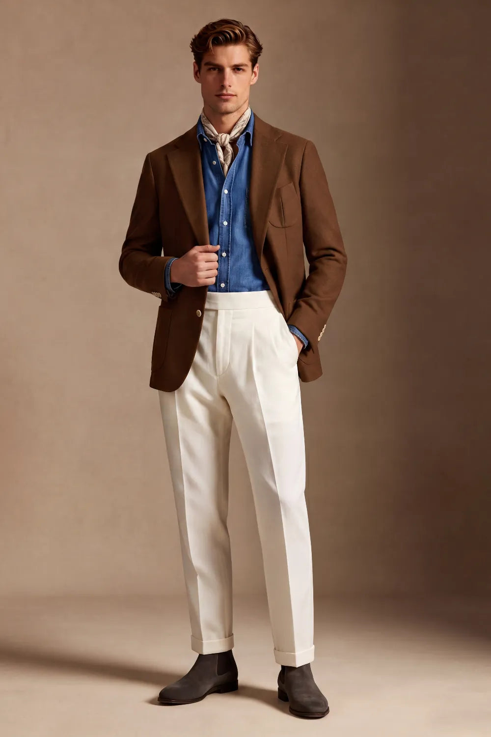 MANSSINO™ | Men's Tobacco Brown Wool Blend 2-Piece Suit