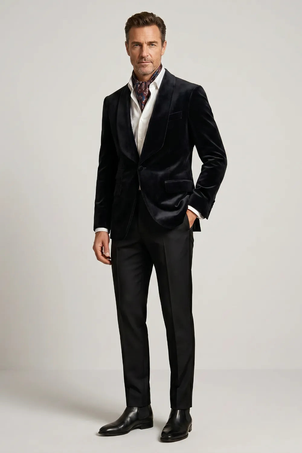 MANSSINO™ | Men's Black Velvet Single Breasted 2-Piece Tuxedo Suit