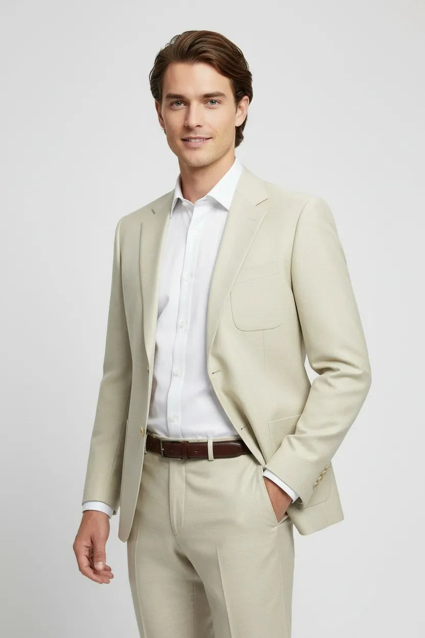 MANSSINO™ | Men's Beige Linen 2-Piece Suits