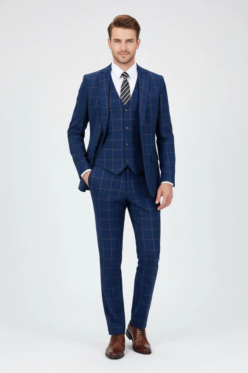 MANSSINO™ | Men's Windowpane Check 3-Piece Suit