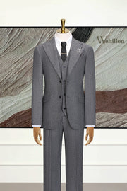 MANSSINO™ | Men's Dark Grey Herringbone 3-Piece Suit