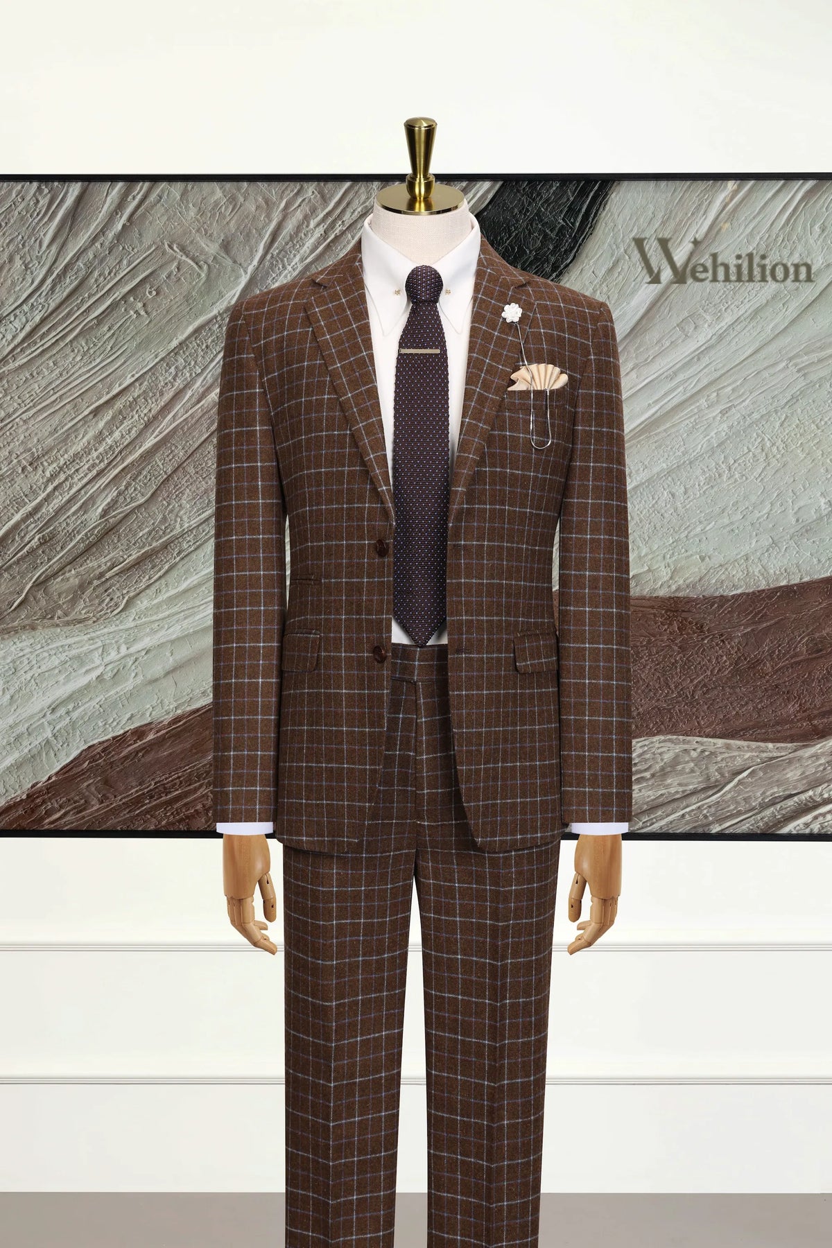 MANSSINO™ | Men's Brown Plaid 2-Piece Suit
