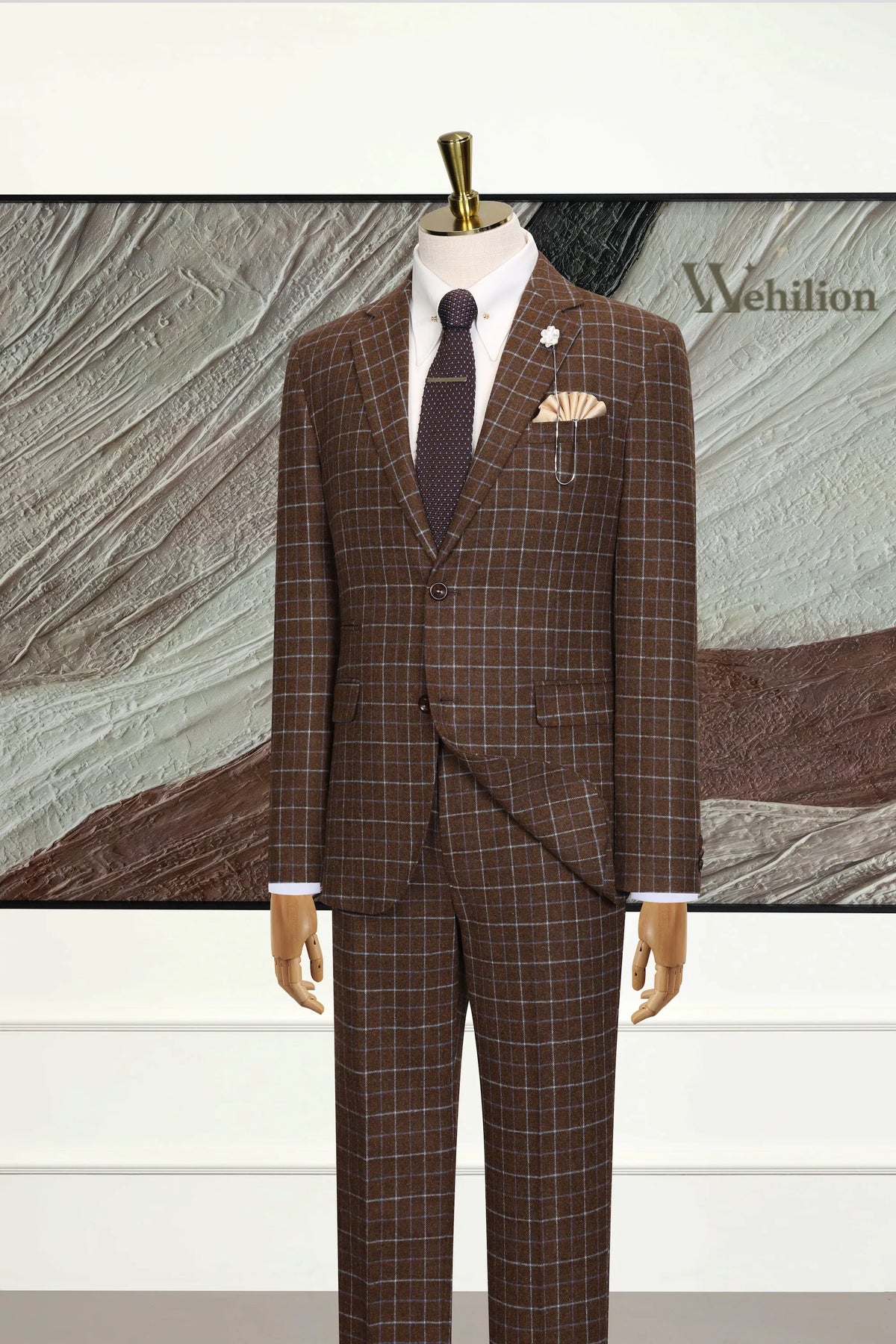 MANSSINO™ | Men's Brown Plaid 2-Piece Suit