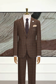 MANSSINO™ | Men's Brown Plaid 2-Piece Suit