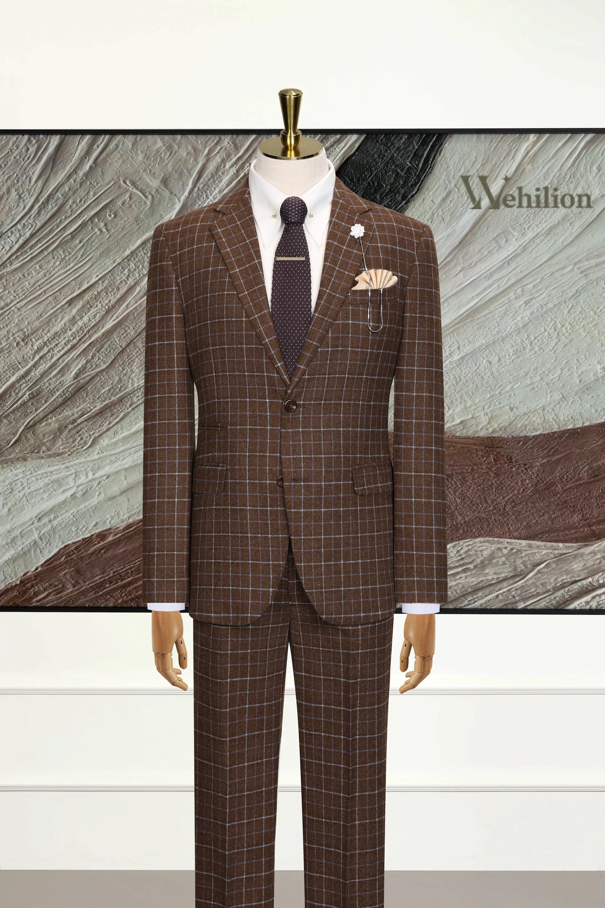 MANSSINO™ | Men's Brown Plaid 2-Piece Suit
