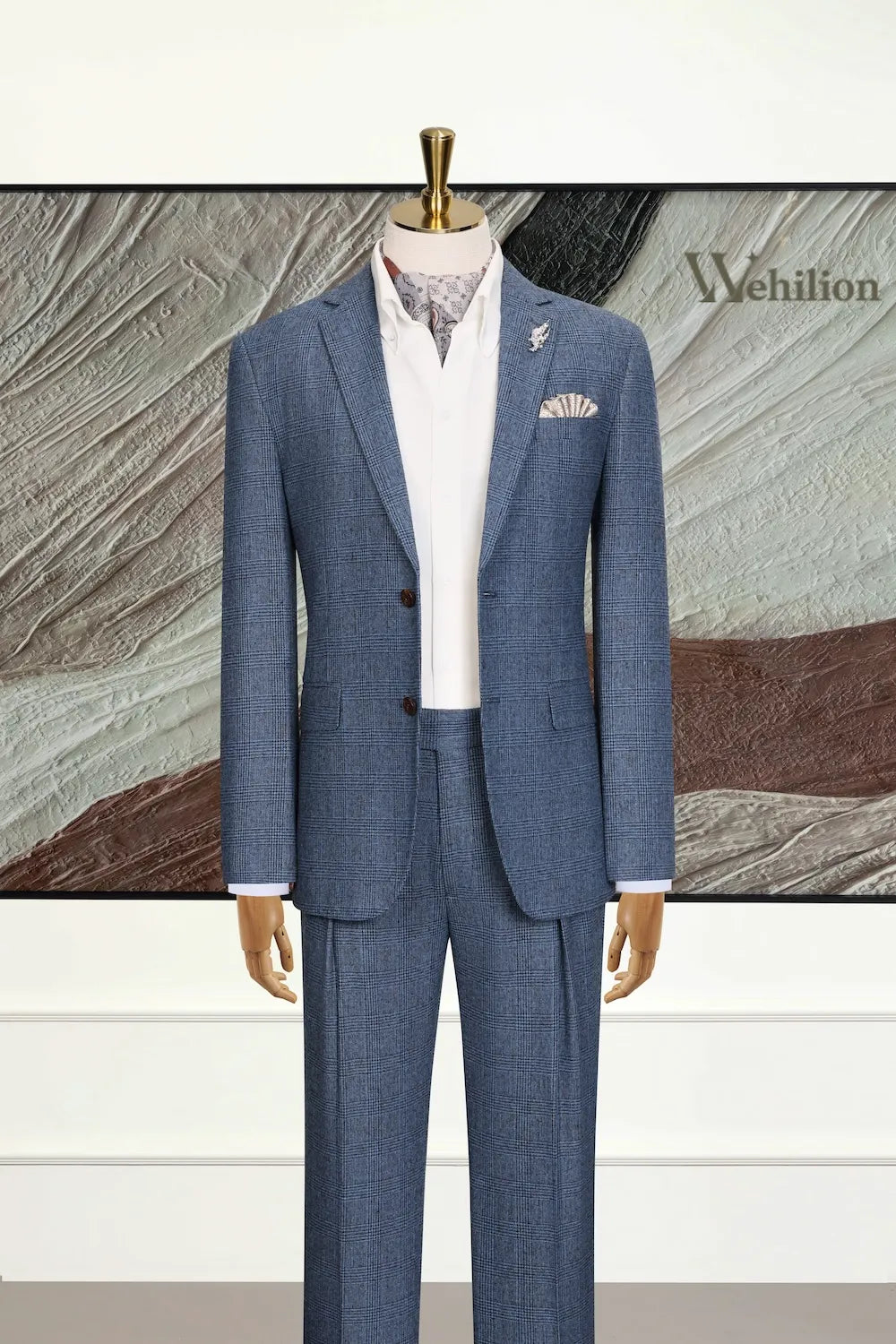 MANSSINO™ | Men's Blue Plaid 2 Piece Suit
