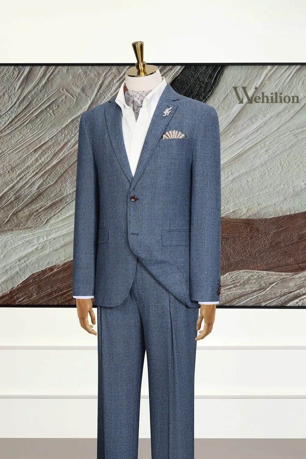MANSSINO™ | Men's Blue Plaid 2 Piece Suit