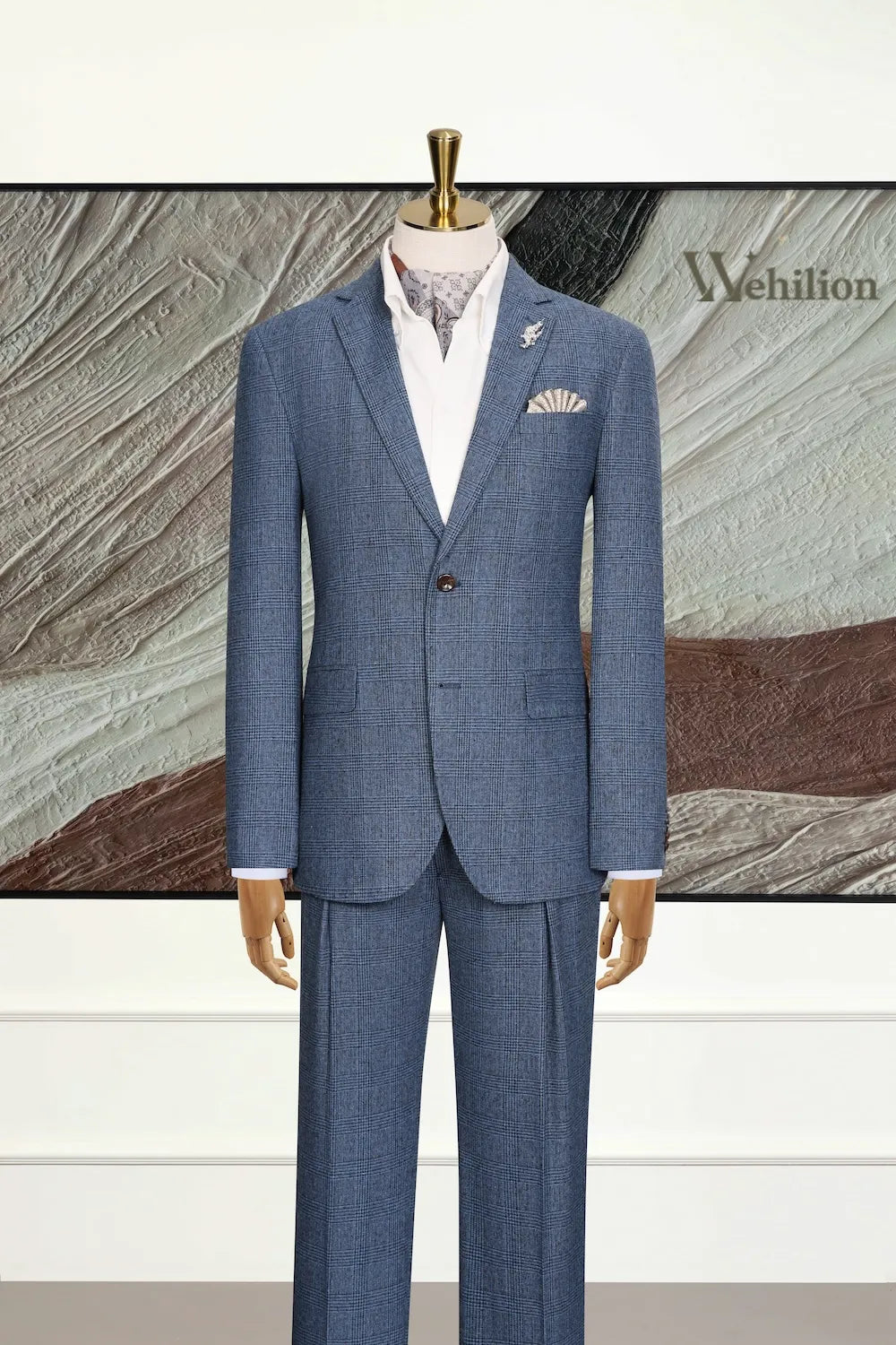 MANSSINO™ | Men's Blue Plaid 2 Piece Suit
