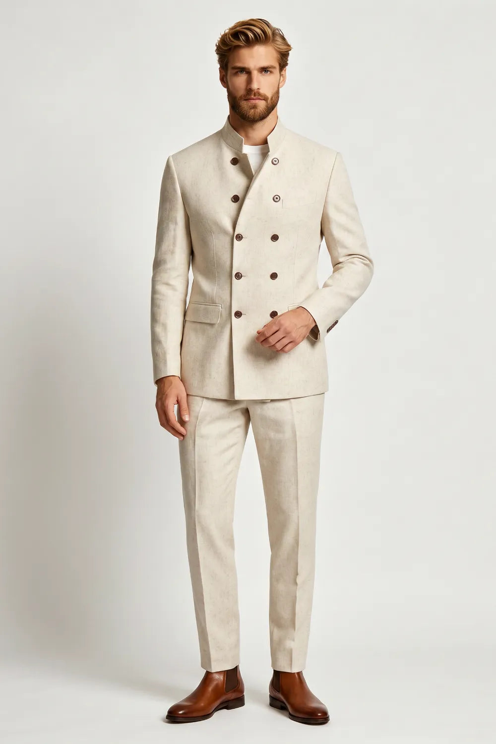 MANSSINO™ | Men's Linen Double-Breasted 2-Piece Suit