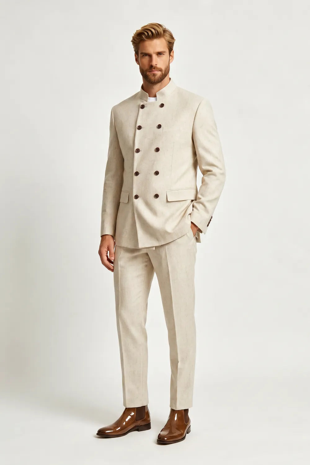 MANSSINO™ | Men's Linen Double-Breasted 2-Piece Suit