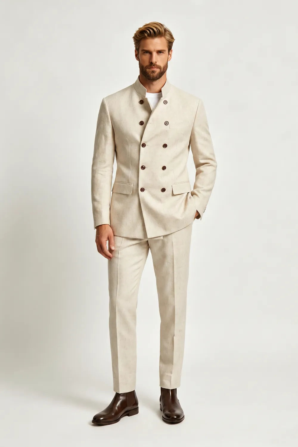 MANSSINO™ | Men's Linen Double-Breasted 2-Piece Suit