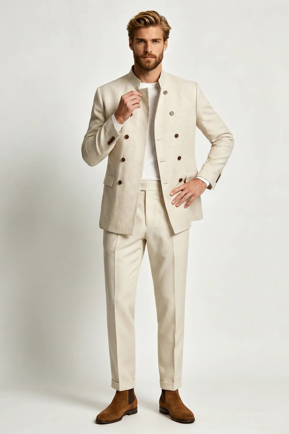 MANSSINO™ | Men's Linen Double-Breasted 2-Piece Suit