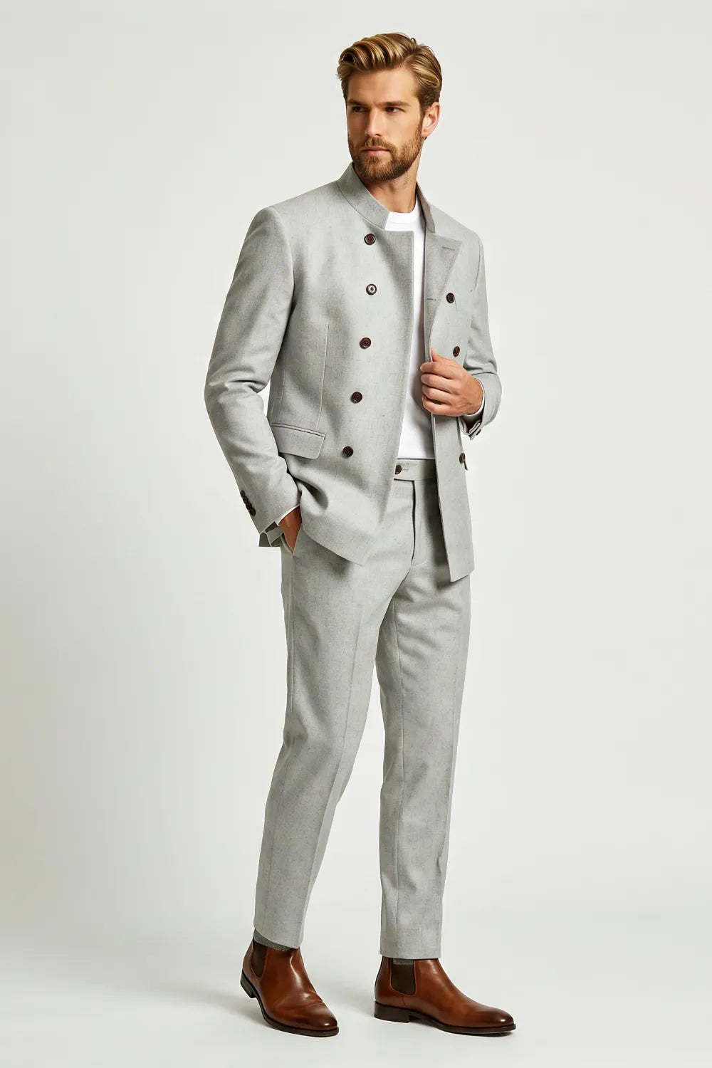 MANSSINO™ | Men's Linen Double-Breasted 2-Piece Suit