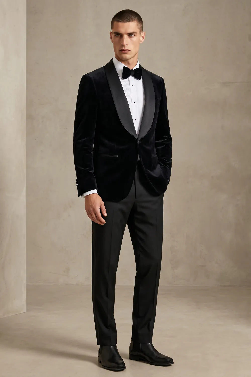 MANSSINO™ | Men's Black Velvet Shawl Lapel 2-Piece Tuxedo Suit
