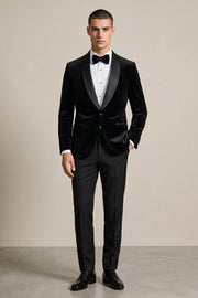 MANSSINO™ | Men's Black Velvet Shawl Lapel 2-Piece Tuxedo Suit
