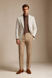 MANSSINO™ | Men's Ivory Pinstripe Peak Lapel 2-Piece Suit