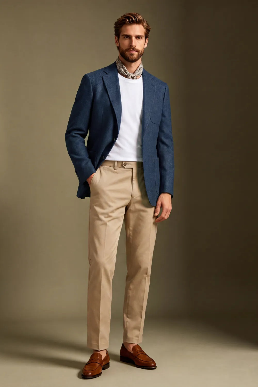 MANSSINO™ | Men's Navy Blue Textured Wool Blend Single-Breasted Two-Piece Suit