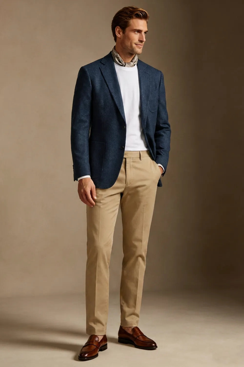 MANSSINO™ | Men's Navy Blue Textured Wool Blend Single-Breasted Two-Piece Suit