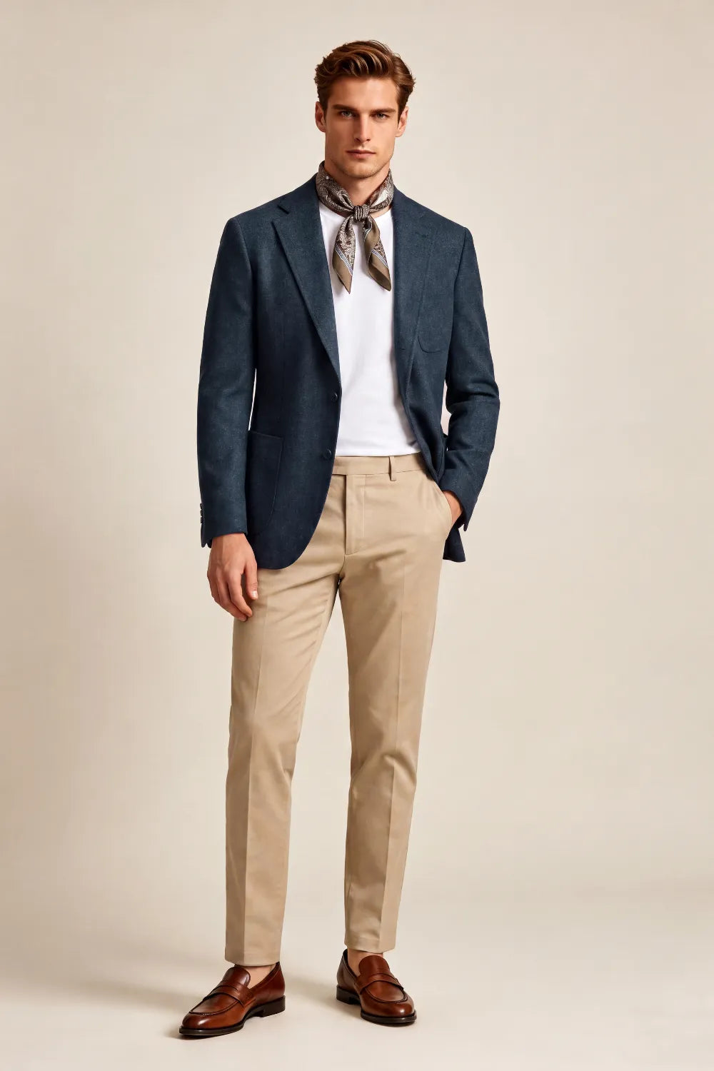 MANSSINO™ | Men's Navy Blue Textured Wool Blend Single-Breasted Two-Piece Suit