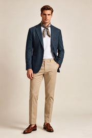 MANSSINO™ | Men's Navy Blue Textured Wool Blend Single-Breasted Two-Piece Suit