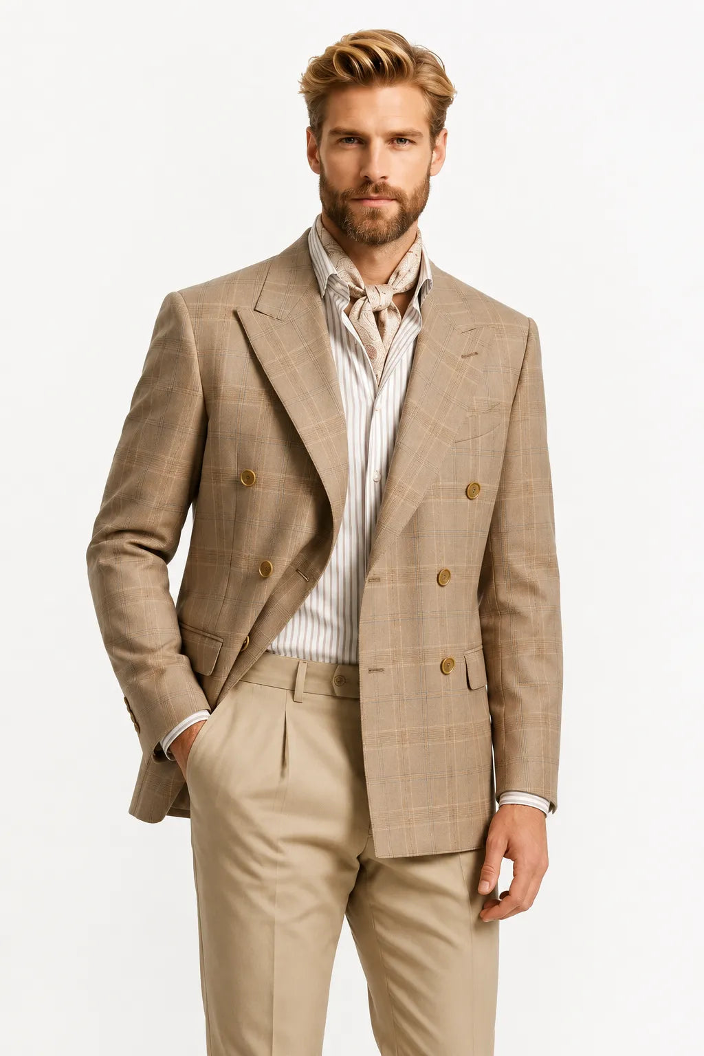 MANSSINO™ | Men's Modern Plaid Double-Breasted 2-Piece Suit