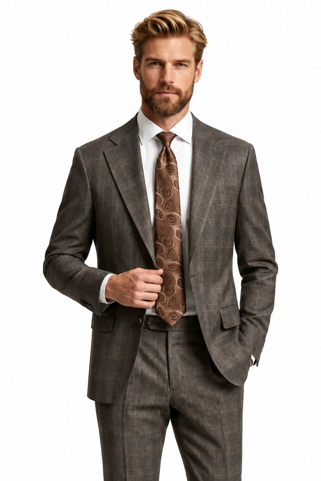 MANSSINO™ | Men's Modern Brown Plaid 2 Piece Suit