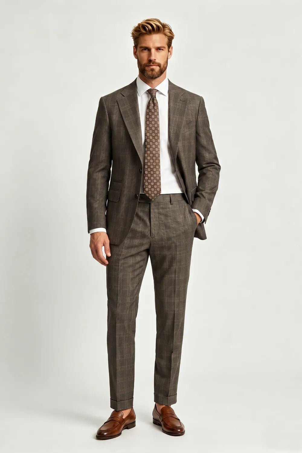 MANSSINO™ | Men's Modern Brown Plaid 2 Piece Suit
