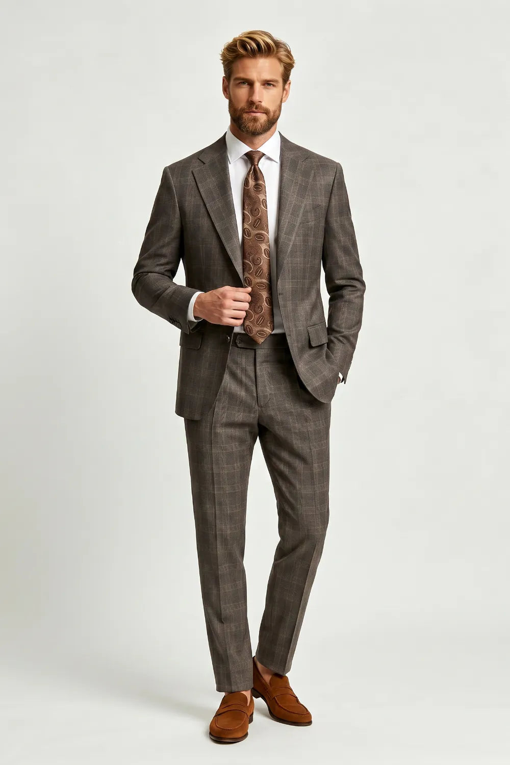 MANSSINO™ | Men's Modern Brown Plaid 2 Piece Suit
