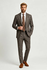 MANSSINO™ | Men's Modern Brown Plaid 2 Piece Suit