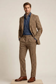 MANSSINO™ | Men's Camel Herringbone Tweed 2-Piece Suit