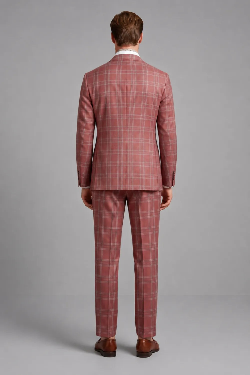MANSSINO™ | Men's Brick Red Windowpane Wide Peak Lapel 3-Piece Suit