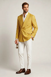 MANSSINO™ | Men's Gold Double-Breasted Shawl-Lapel 2-Piece Suit