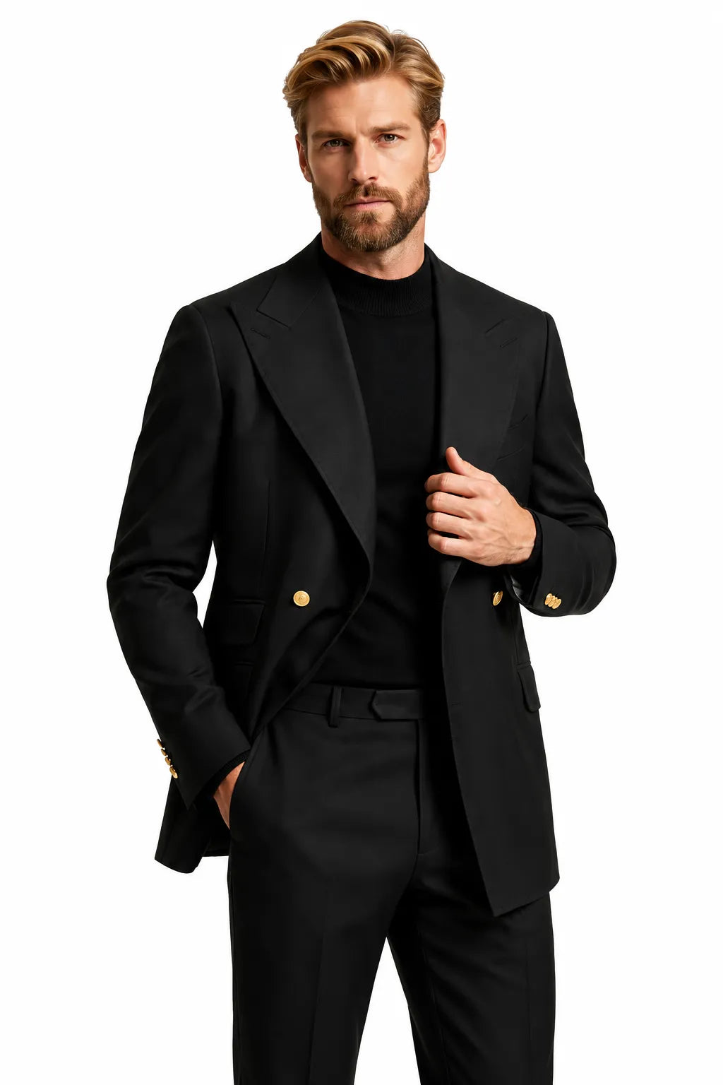 MANSSINO™ | Men's Black Double Breasted 2 Piece Suit