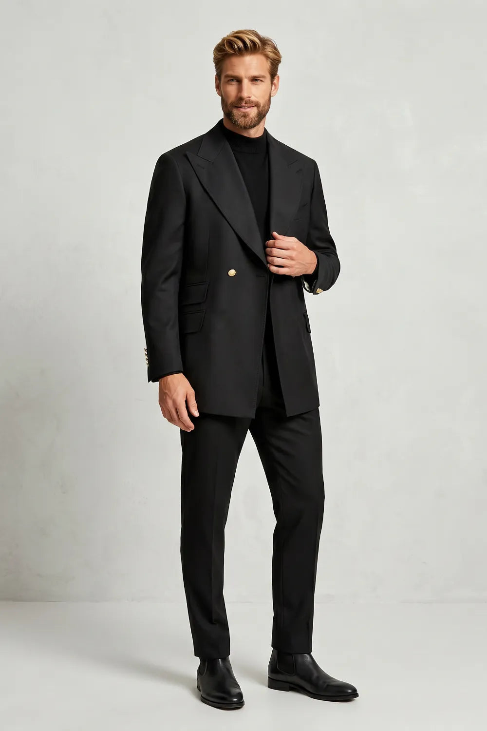 MANSSINO™ | Men's Black Double Breasted 2 Piece Suit