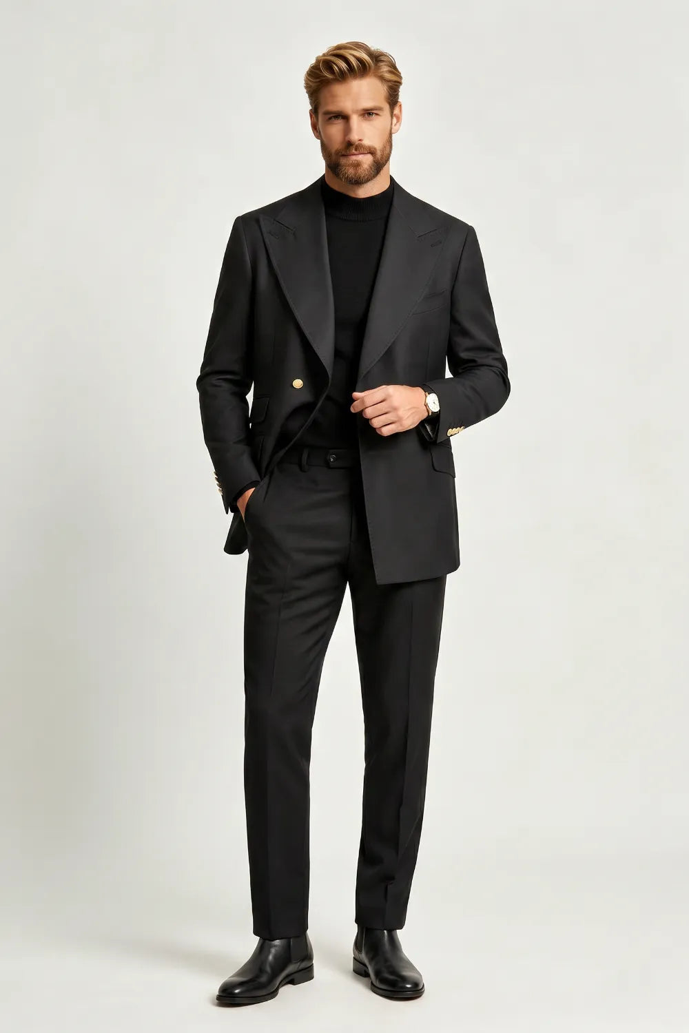 MANSSINO™ | Men's Black Double Breasted 2 Piece Suit