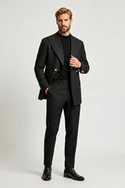 MANSSINO™ | Men's Black Double Breasted 2 Piece Suit